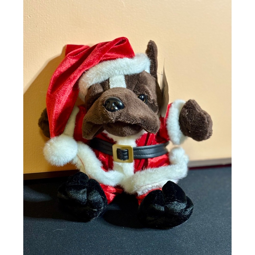 Vintage Dan Dee Goodtime Gang Christmas Santa Bulldog Plush Brown Dog 9 inch NWT